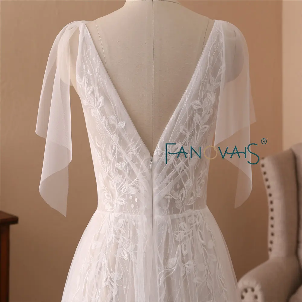 Глубокий V шеи тюль свадебные платья Vestido де Novia пляж Boho Robe de Mariee 2019 Sexy видеть
