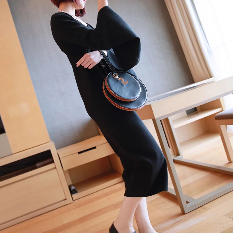 

2019 Korean fashion women's spring v-neck long dress spring new loose large size knit