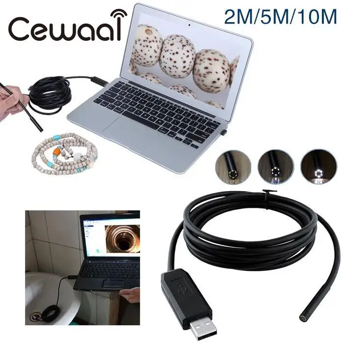 Кабель Cewaal 2/5/10 м объектив 5 мм 6 светодиодный usb эндоскоп трубка для осмотра со