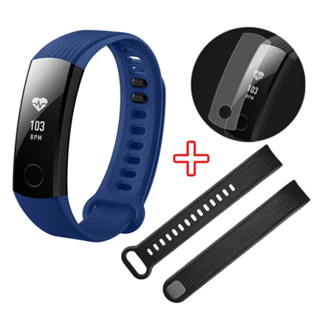 blue add black Умный Браслет Huawei Honor Band 3, монитор сердечного ритма Honor 3, умный Браслет для плавания, водонепроницаемый фитнес-трекер - Цвет: blue add black