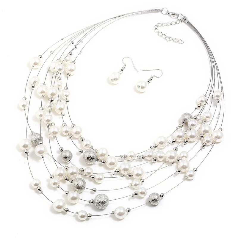 Big Beads Gem Maxi Jewelry Sets Statement Long Ethnic Vintage White Collar Choker Necklace Earring for Women Gifts | Украшения и