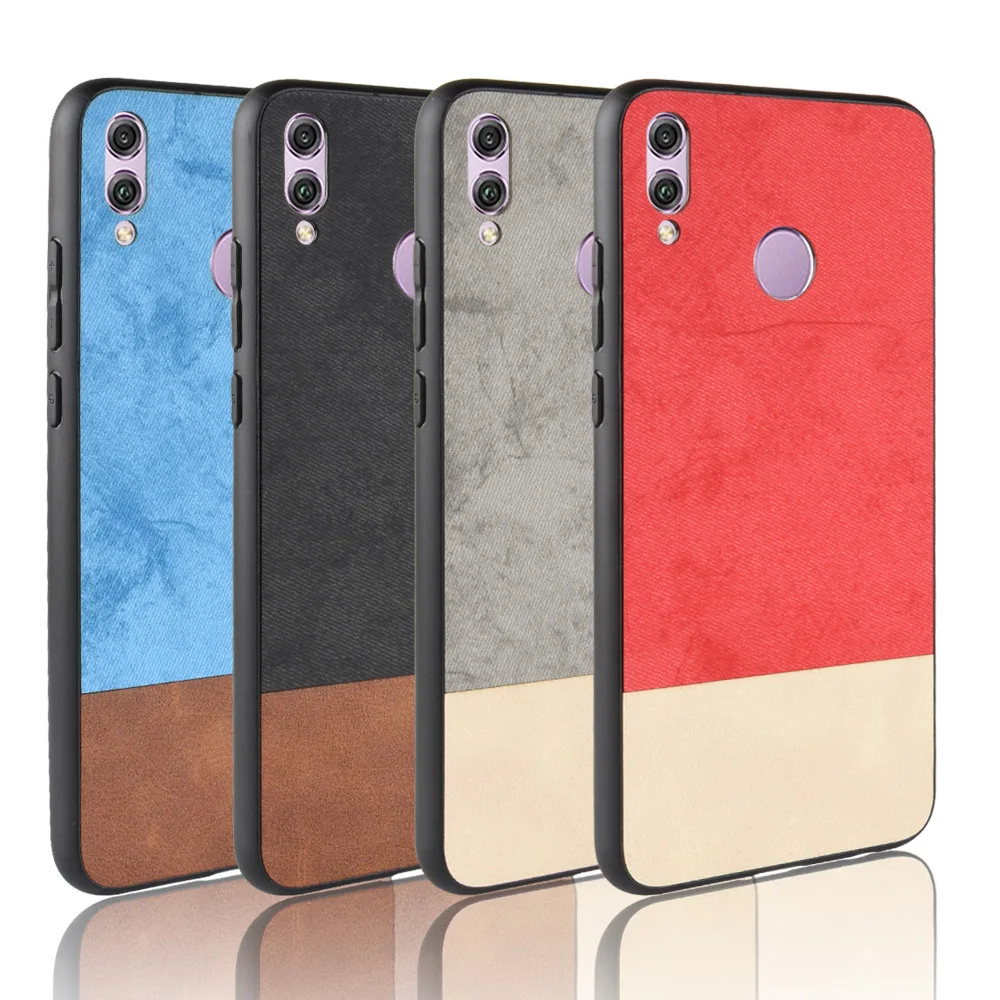 Чехол для Huawei Honor Play мягкий 3 в 1 TPU + PU PC прошитый контрастный Джинсовый чехол из
