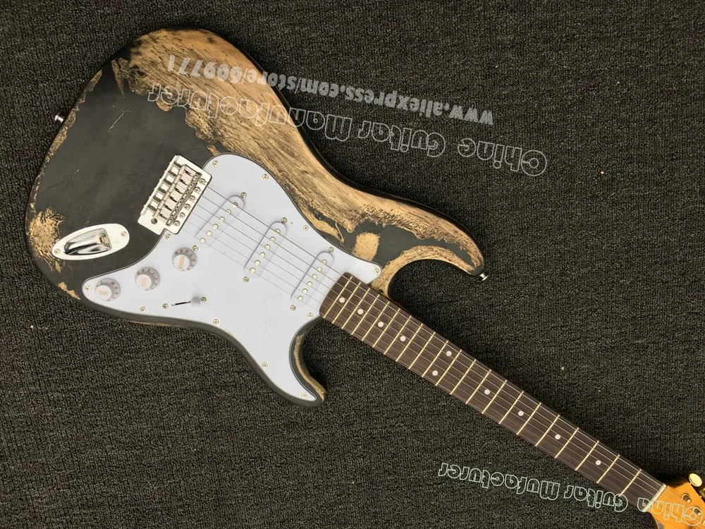 Классическая черная электрическая гитара Strat Relic aged Heavy relic ST бесплатная