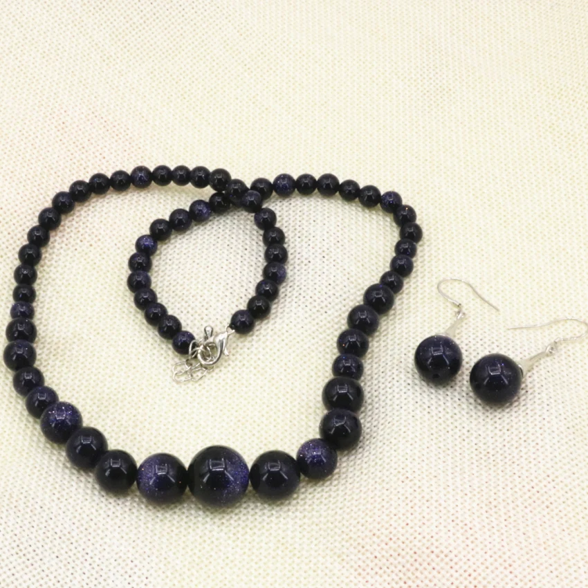 Натуральные Синие Круглые бусины 6-14 мм из песчаника женское ожерелье серьги