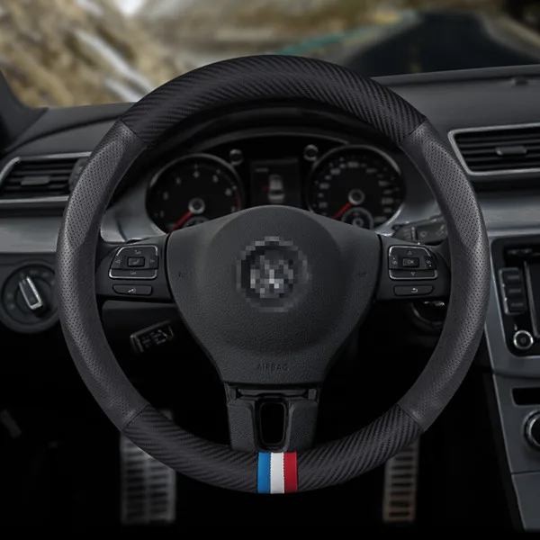 H Углеродное волокно кожаный черный чехол рулевого колеса автомобиля для Volkswagen Golf 7 Golf R MK7 Polo Scirocco - Название цвета: H