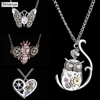 hot women fashion cute retro owl fashion necklace punk heart shaped mechanical gear necklace best gift jewelry n1127