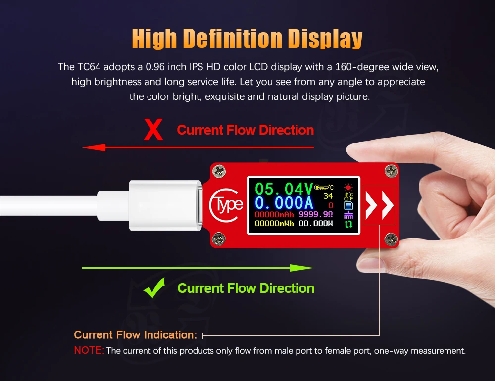 TC64 тип c цветной ЖК дисплей USB тестер амперметр измеритель напряжения тока