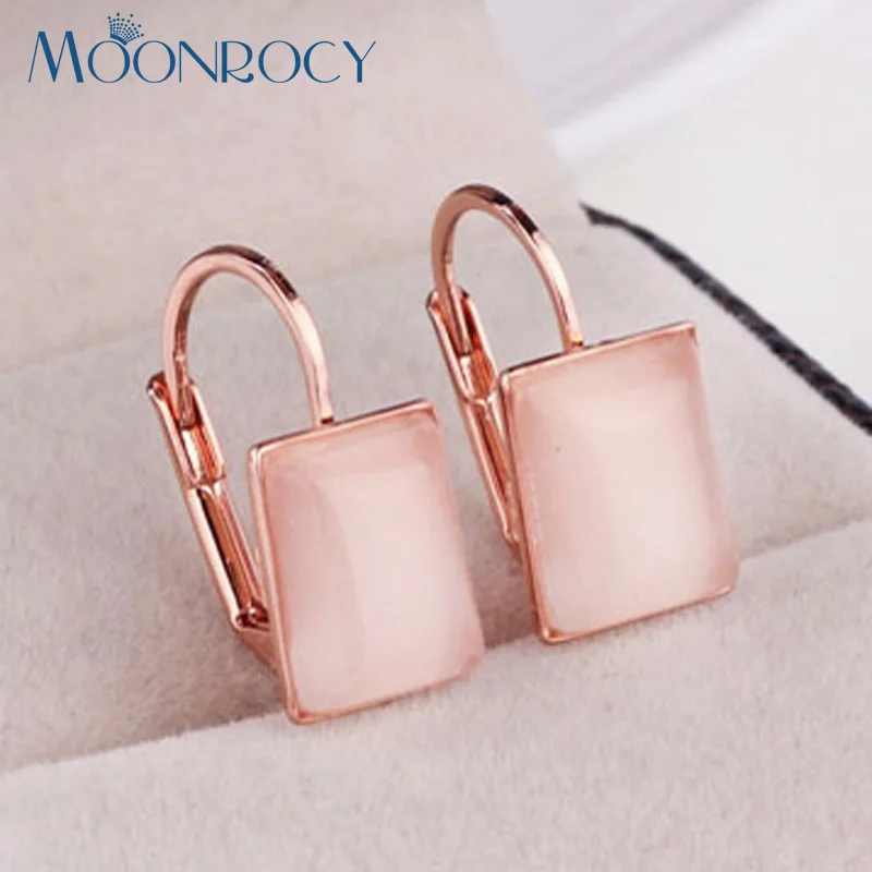 

MOONROCY Free Shipping Rose Gold Color Crystal Opal Square Earrings Jewelry Wholesale Fashion Gift New for Women Gift
