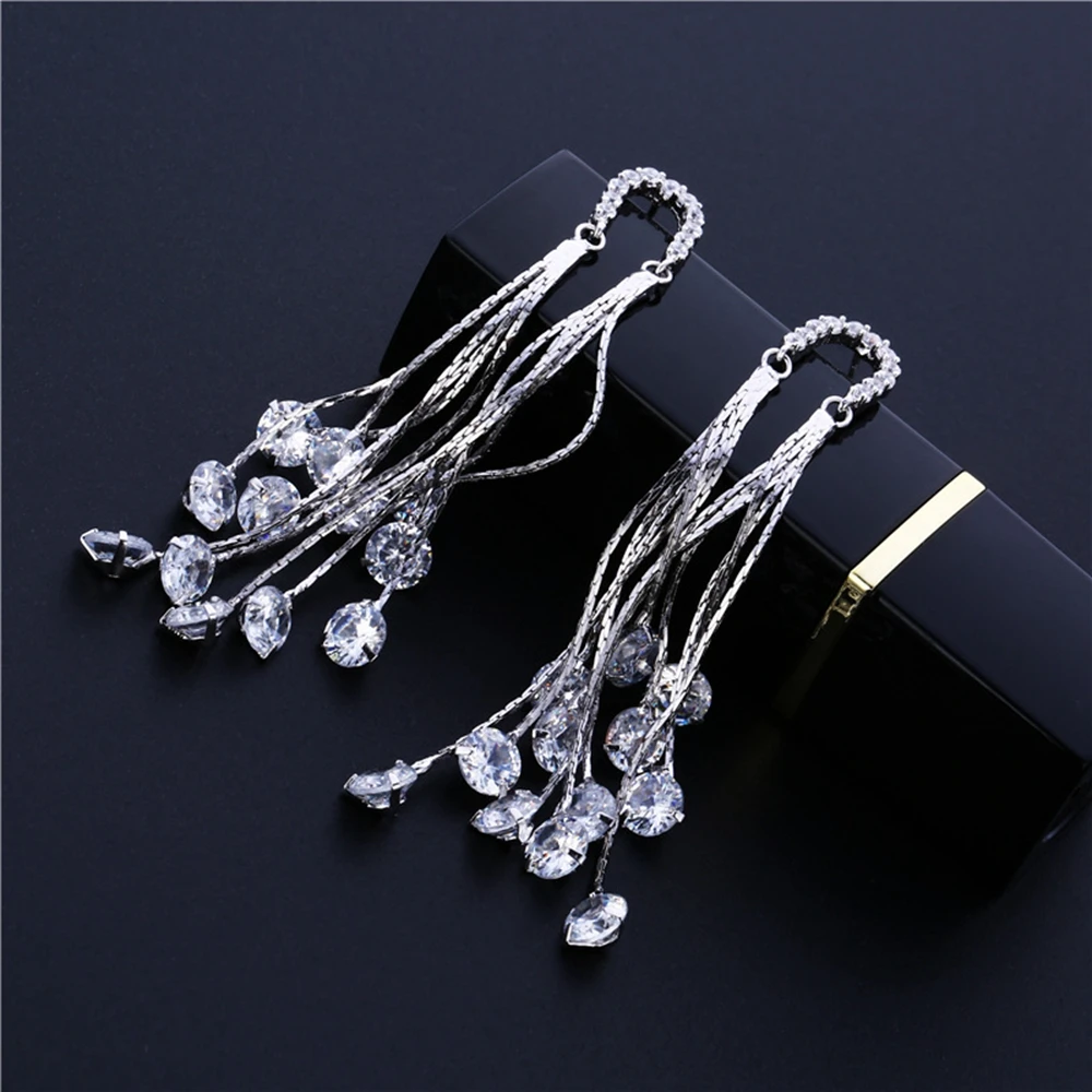 

Tassel Earrings White Gold Filled Elegant Womens Dangle Earrings Refined Style Gift