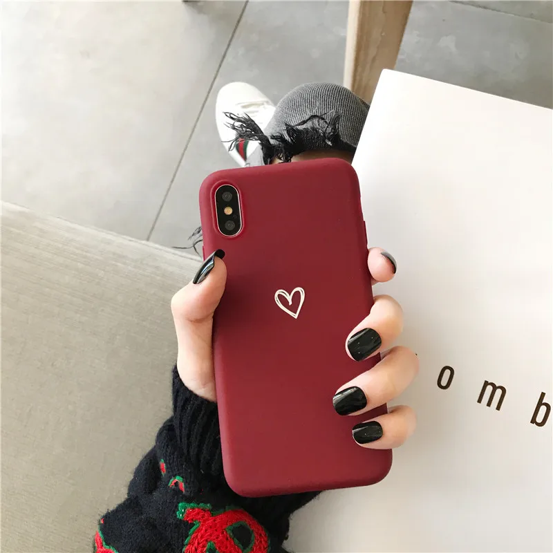 Матовый чехол для телефона iphone X XR XS Max love heart мягкий из ТПУ 6 6s 7 8 plus задняя крышка |