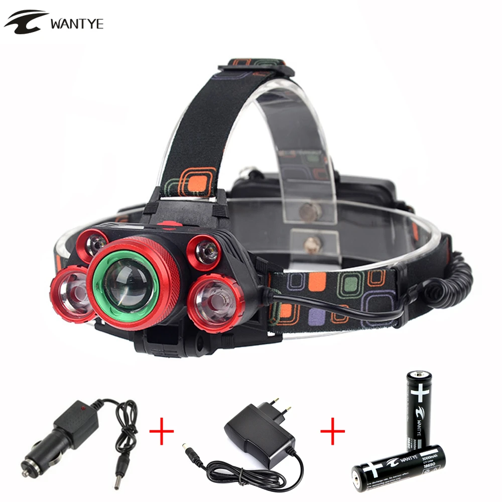 

15000lm 5 LED Head lamp High Power Zoom Headlamp XM-L T6 +4R5 LED Zoomable torch lamp light 4Mode + 18650 rechargeable battery
