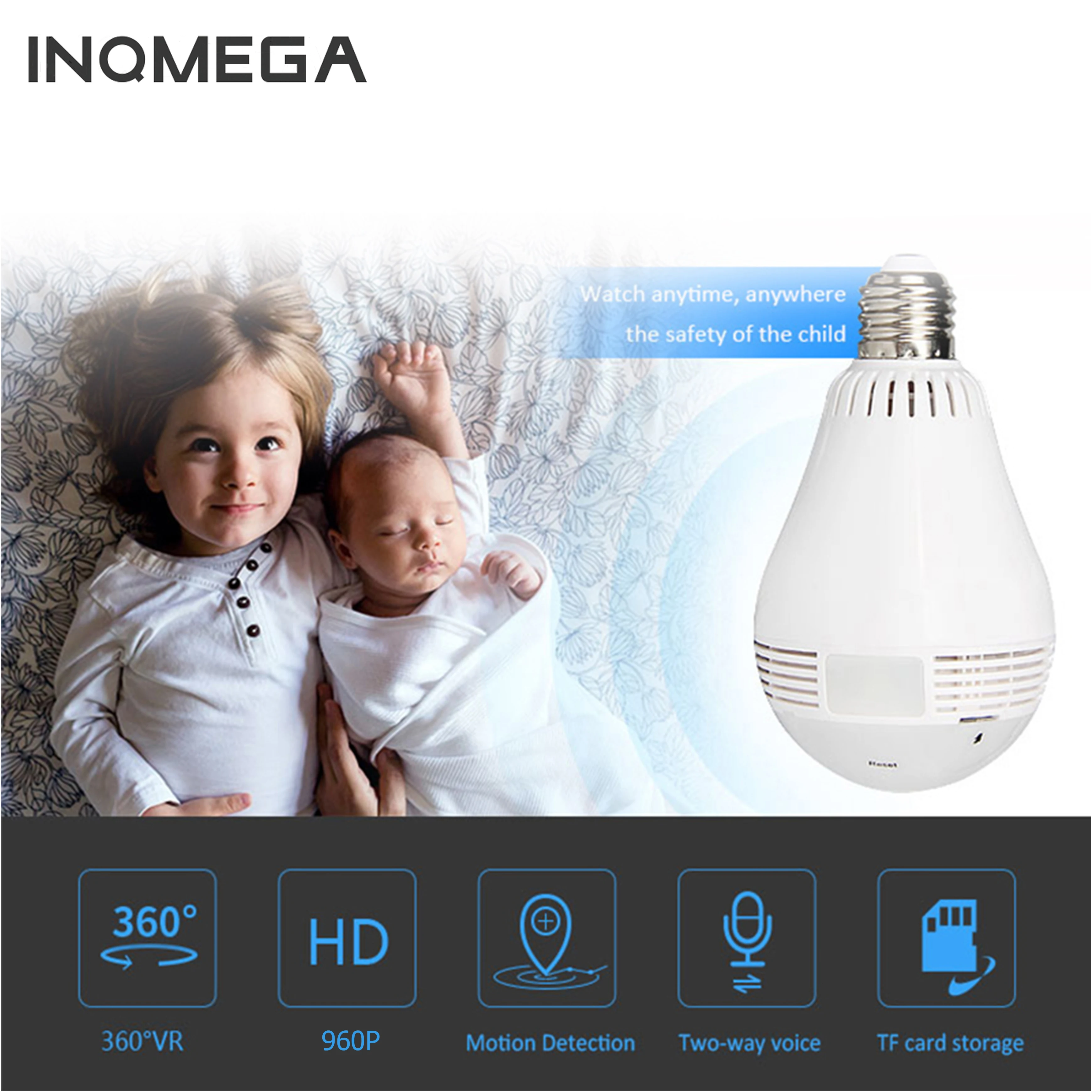 INQMEGA 960 P Беспроводной IP камера лампа свет панорамный рыбий глаз охранных