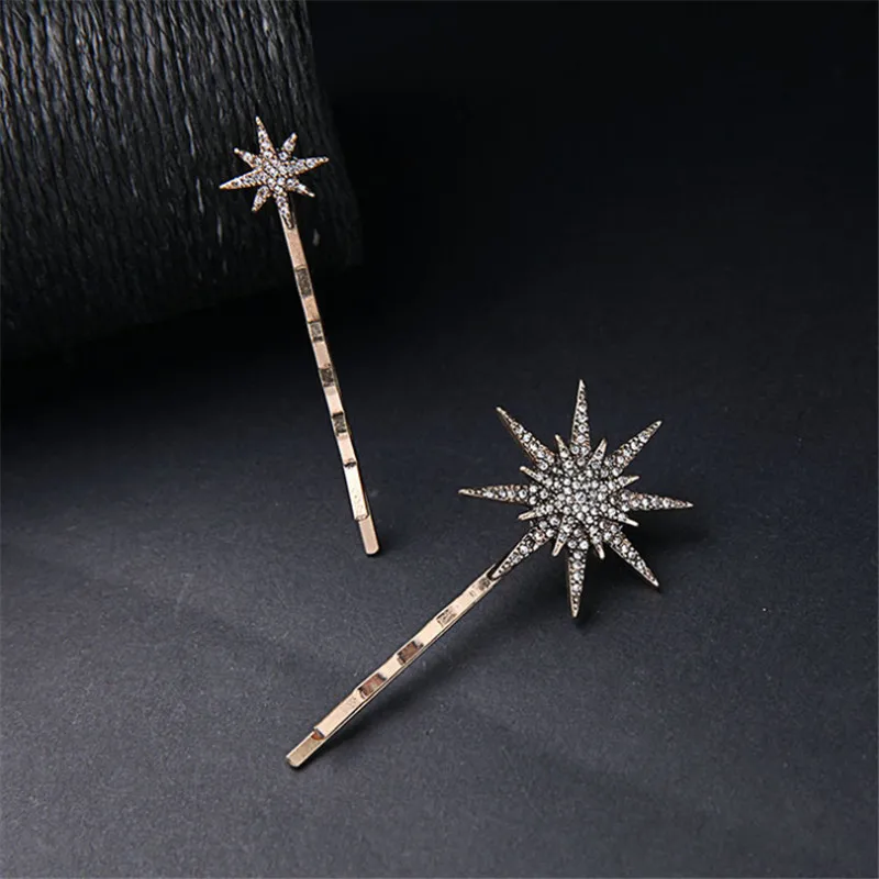 Заколка пряжка для волос с кристаллами золотого цвета|wedding hair accessories|star barretteclip