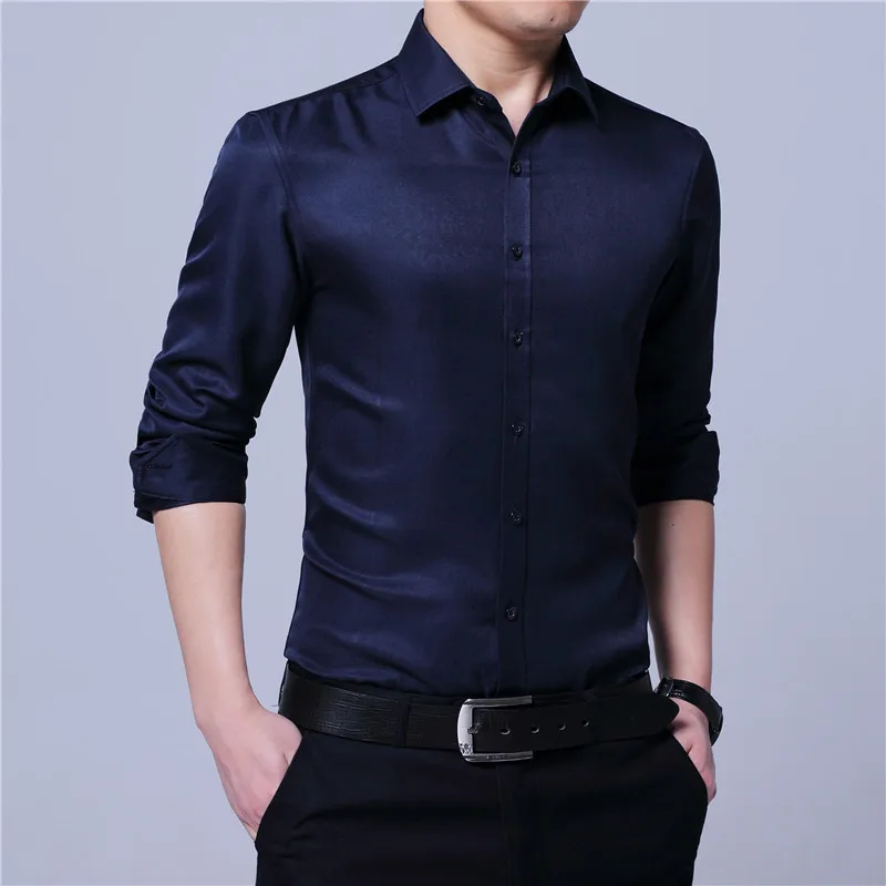Blusa Masculina Korean Style Casual Slim Fit Shirt Men Solid Long Sleeve Fashion Shirts Mens White Pink Business Office Work 4XL | Мужская
