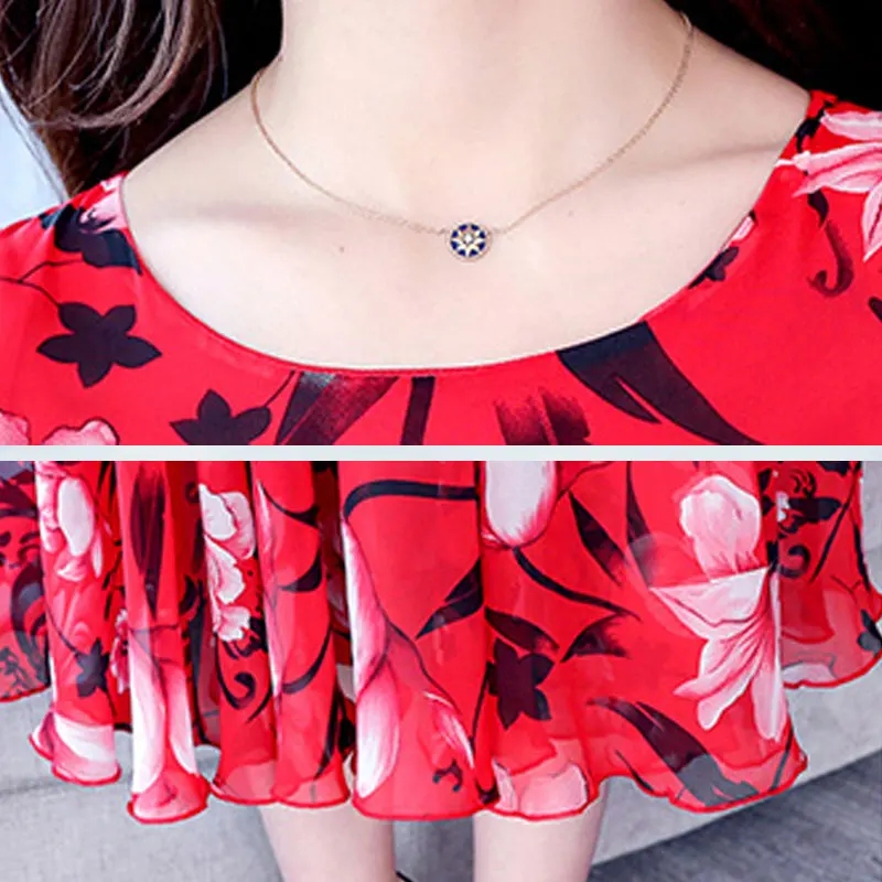Women's Summer Dress 2019 New Printed Chiffon Dresses Slim Was Thin Bohemian Beach Female Round Neck Short Sleeve Vestidos G256 | Женская