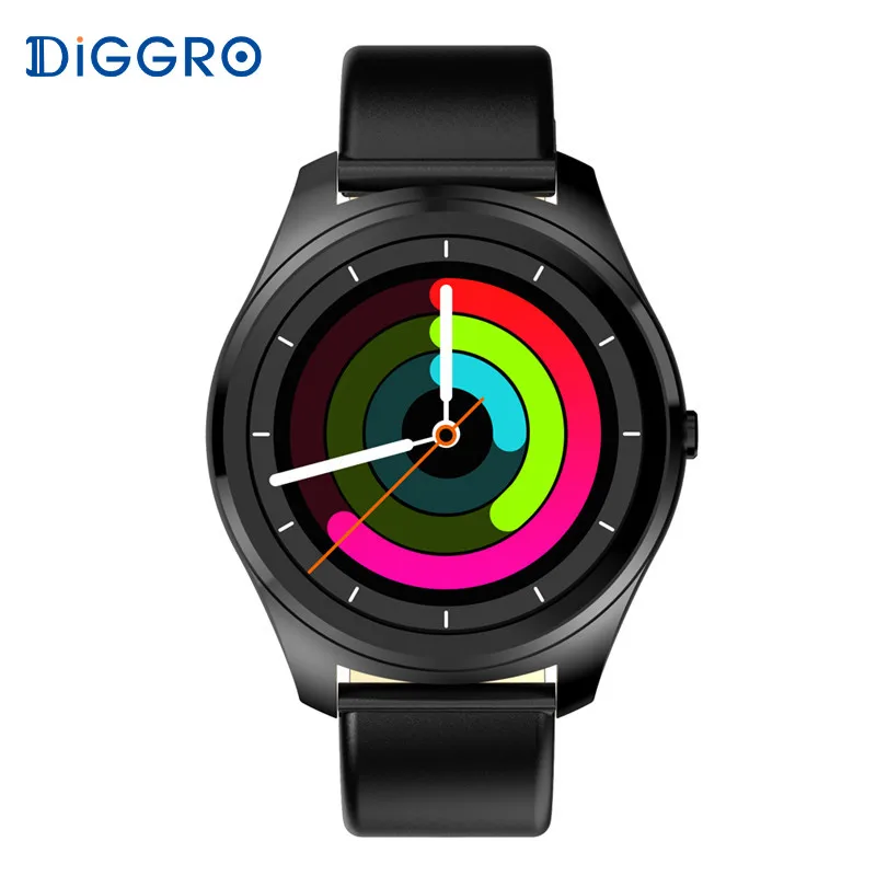 black leather band Diggro DI03 Смарт часы Bluetooth 4,0 Пульс IP67 Водонепроницаемый MTK2502 вызов SMS напоминание шагомер для Android IOS PK K88H - Цвет: black leather band