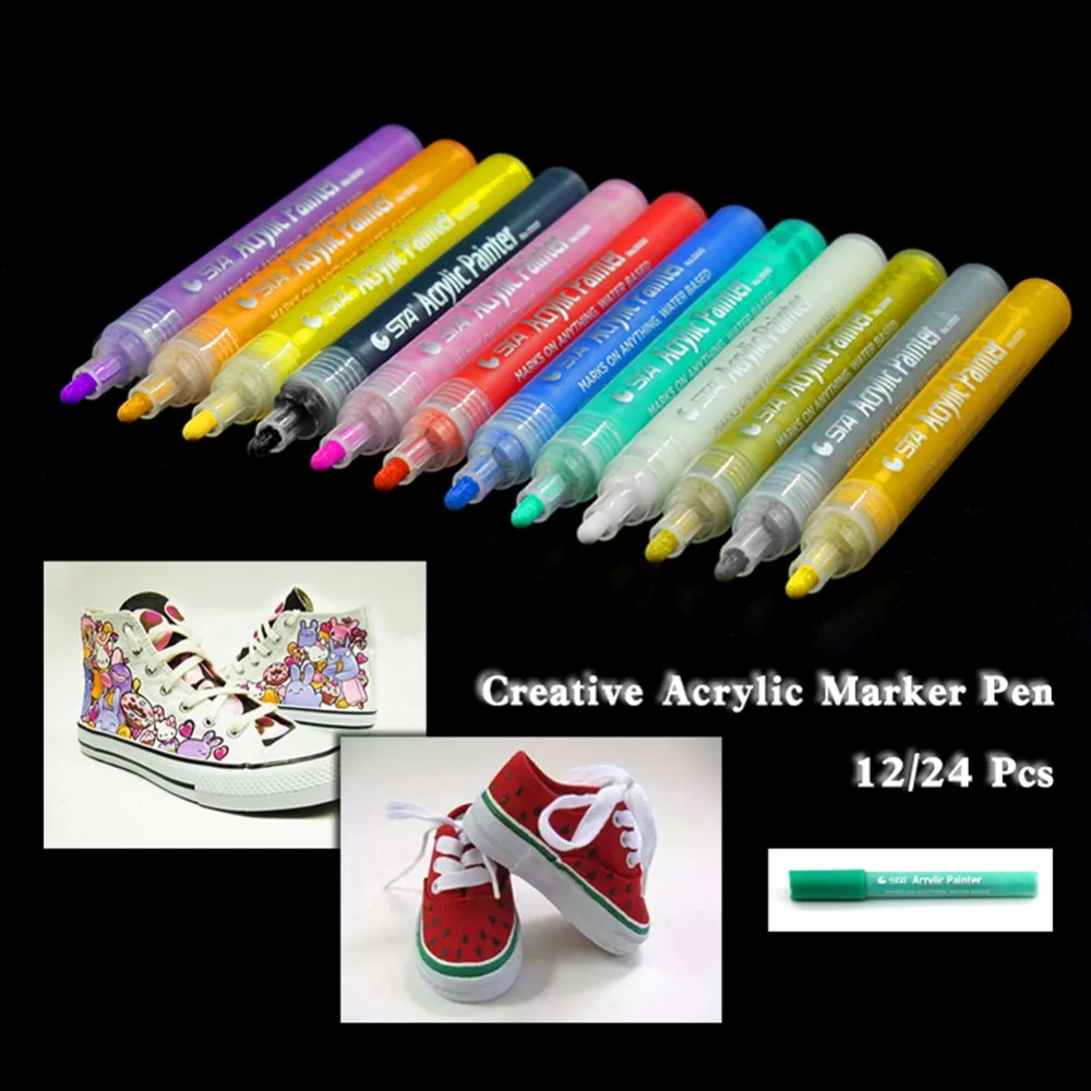 Acrylic paint marker 12/24 colors set permanents drawing pens for artist suppliers | Канцтовары для офиса и дома