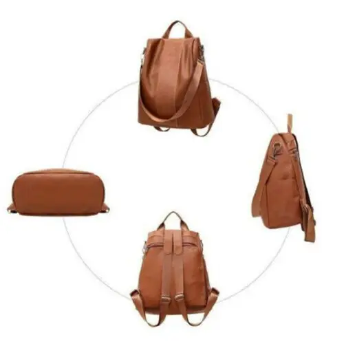 

UK Womens Leather Backpack Anti-Theft Rucksack School Shoulder Bag Black/Brown
