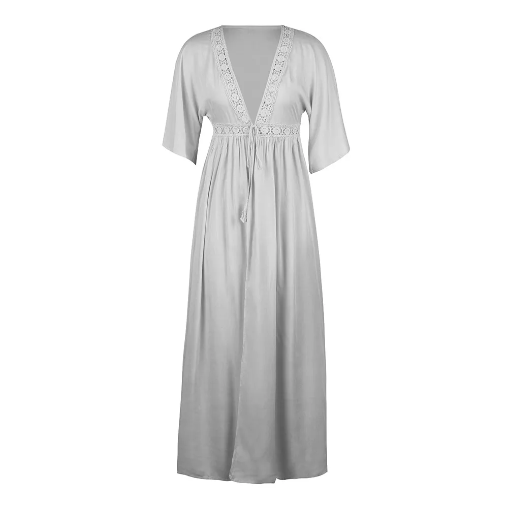 Женский пляжный костюм с кружевным топом, однотонный розовый желтый бандажный бикини, шифоновый купальник, кафтан, длинный кардиган, летнее пляжное платье