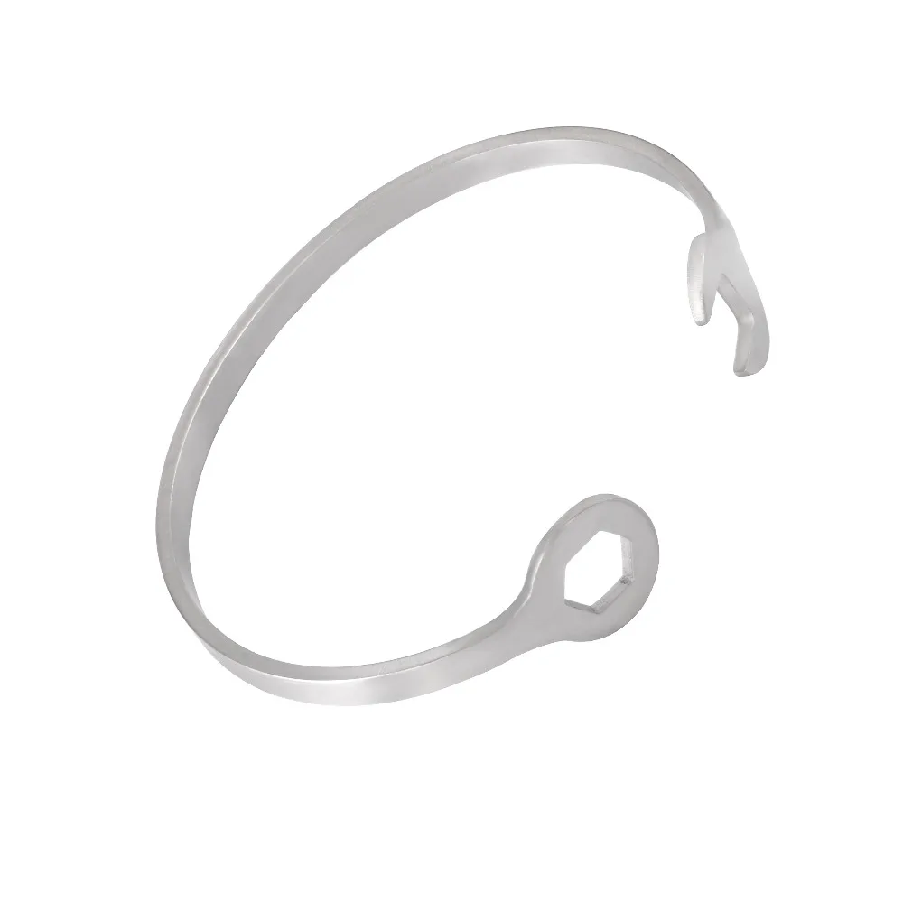 

IJB0461 Cuff Bangle for Men 60mm High Polished Stainless Steel Wrench Bangle & Bracelet