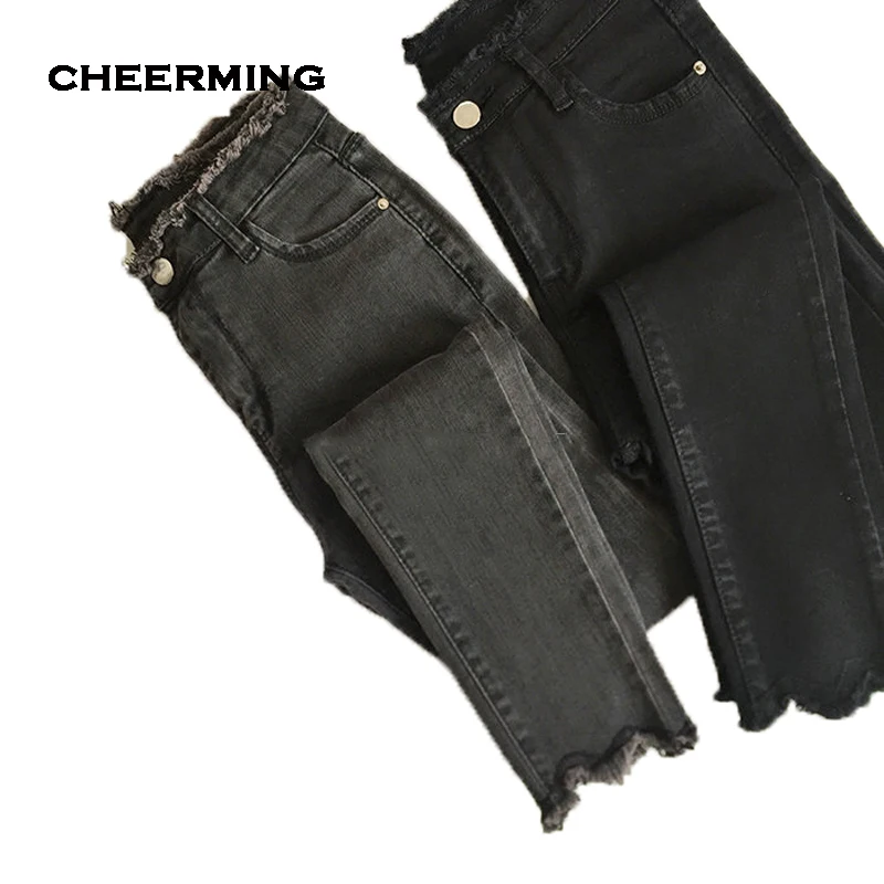 Женские джинсы с высокой талией тонкие серые и черные леггинсы в Корейском стиле