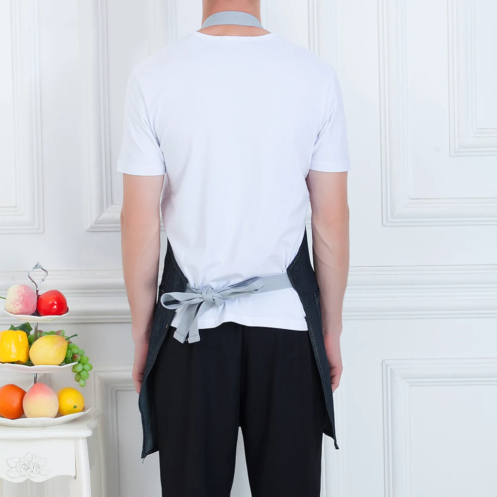 

News Denim Stripe Apron with Pocket Hanging Neck Women Men Kitchen Hotel Coffee Shop Bakery Chef Waiter Aprons new chef uniform
