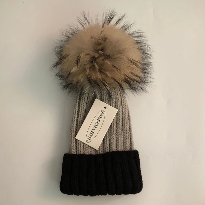 Модные шапки Skullies Beanies с натуральным лисьим мехом норки, 15 см, шапки для женщин и девочек, зимние теплые шапки, Весенняя детская шапочка, новинка - Color: Women 02