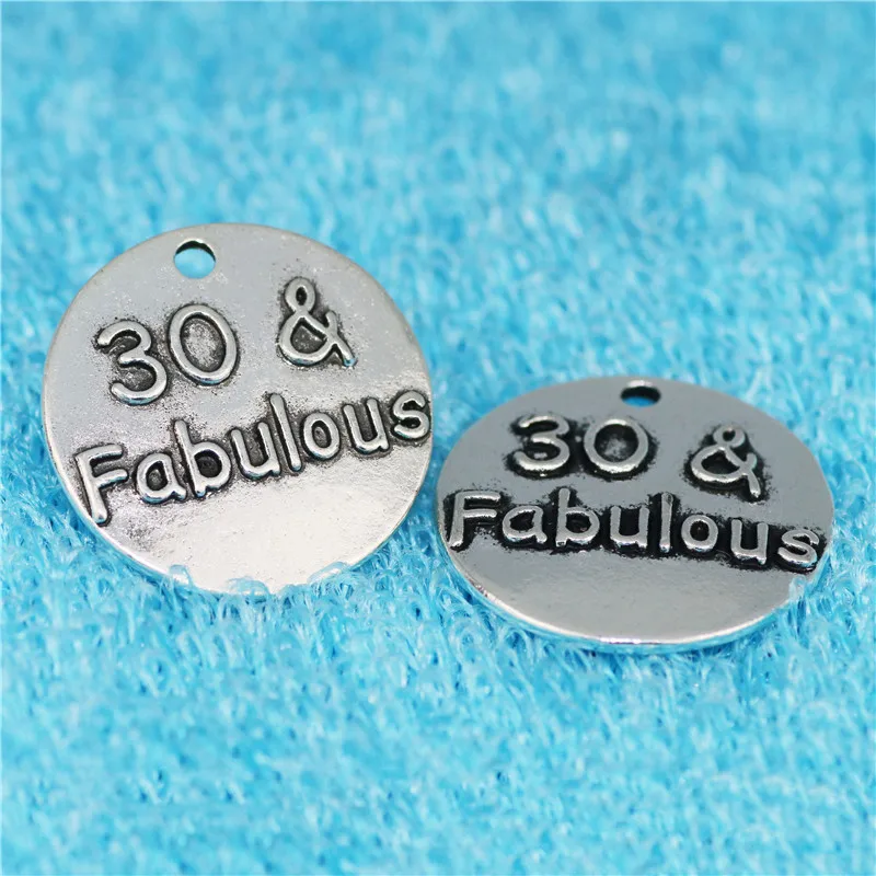 

10 Pcs/Lot Diameter 25mm Letter Embossed 30 40 50 70 Fabulous Baker Round Disc Message Charm Pendant For Jewelry Making