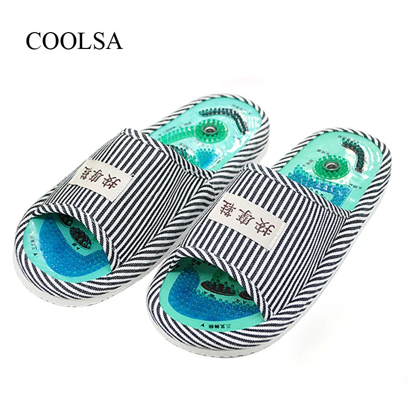 

COOLSA Men's Blue Stripe Essential Health Care Taichi Acupuncture Foot Massage Slippers with Magnet Men's Massage Slippers Hot