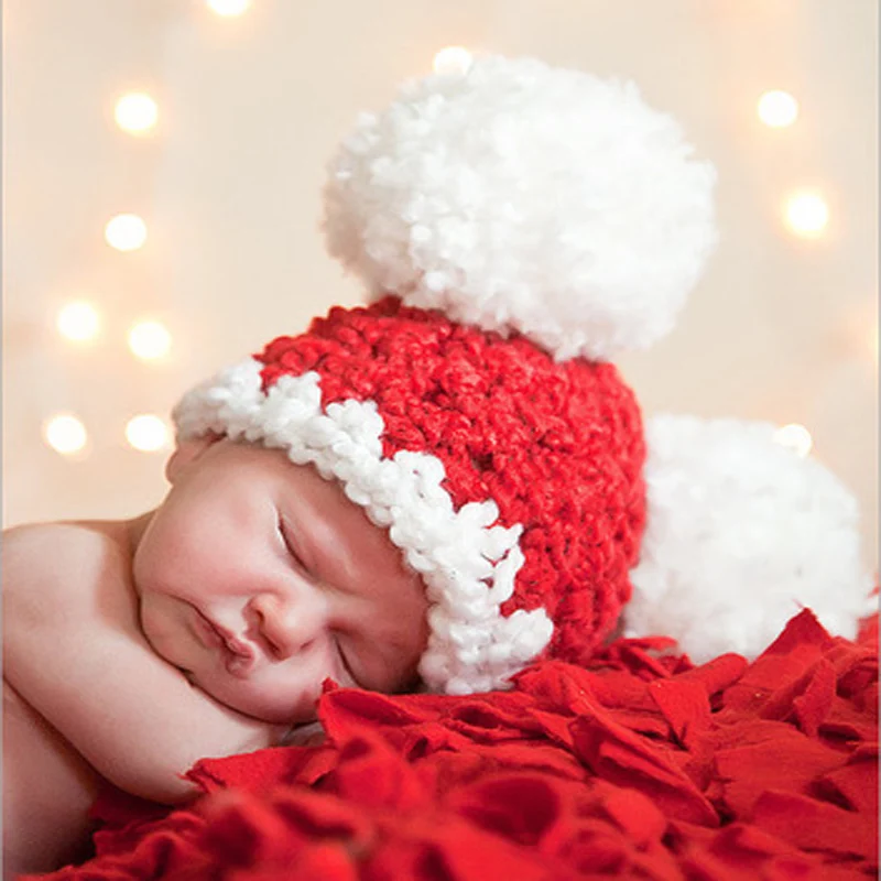 2018 Baby Christmas Cap Newborn Infant Handmade Photography Prop Hot Sale 0-6M Girls Boys Beanie Crochet Hat Knitted Santa | Детская