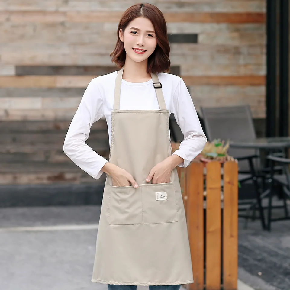 khaki apron Регулируемый Женский кухонный фартук для приготовления пищи, бариста, фартук, розовый фартук для официантов, Дамский передник, утолщенный ресторанный фартук - Цвет: khaki apron
