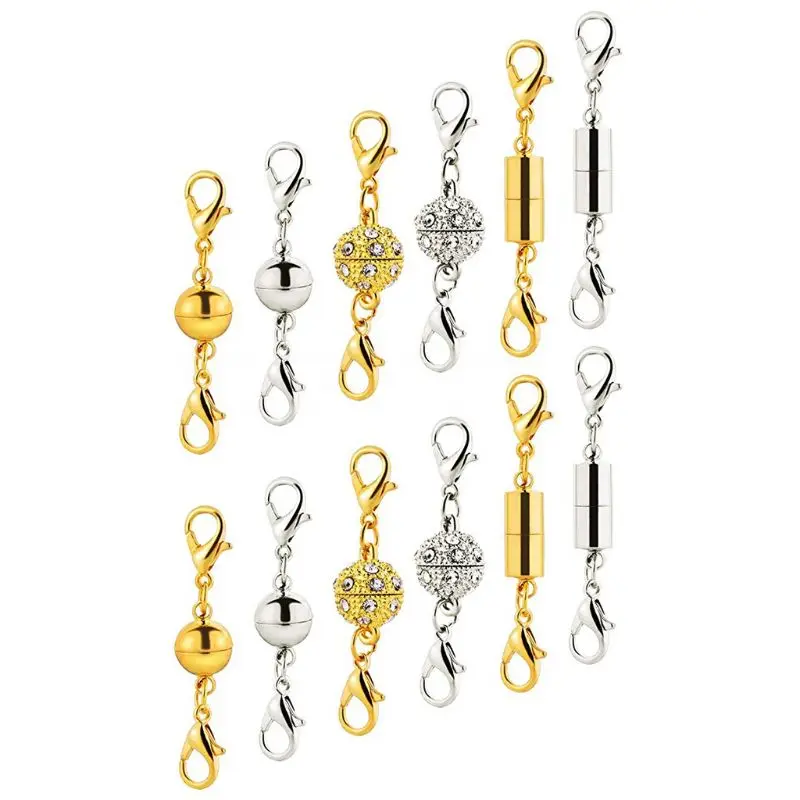 12 Pcs/set Round Beads Cylindrical Magnetic Buckle Inlaid Rhinestone Bracelet Necklace Connection Clasps Women Jewelry