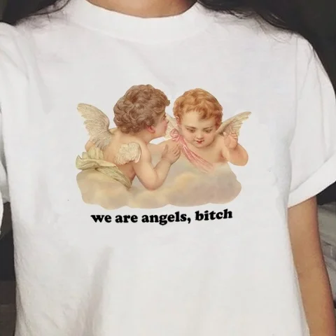 

Fashionshow-JF We Are Angels Letter Print Shirt Summer Fashion Unisex Top Tee Short Sleeve Women Tshirt