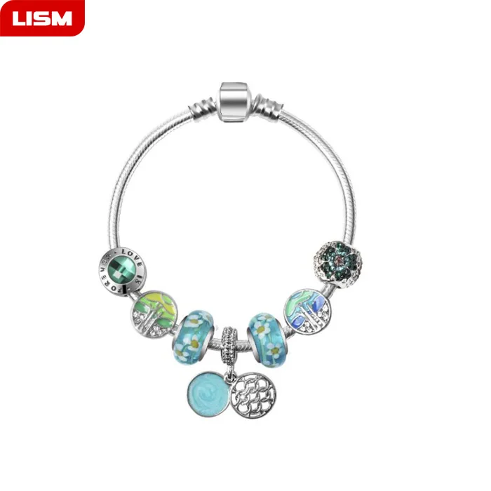 

Dropshipping Green Tree of Life Charm Bracelet Silver Color Heart Bead Bracelets & Bangles Fashion Jewelry Gift