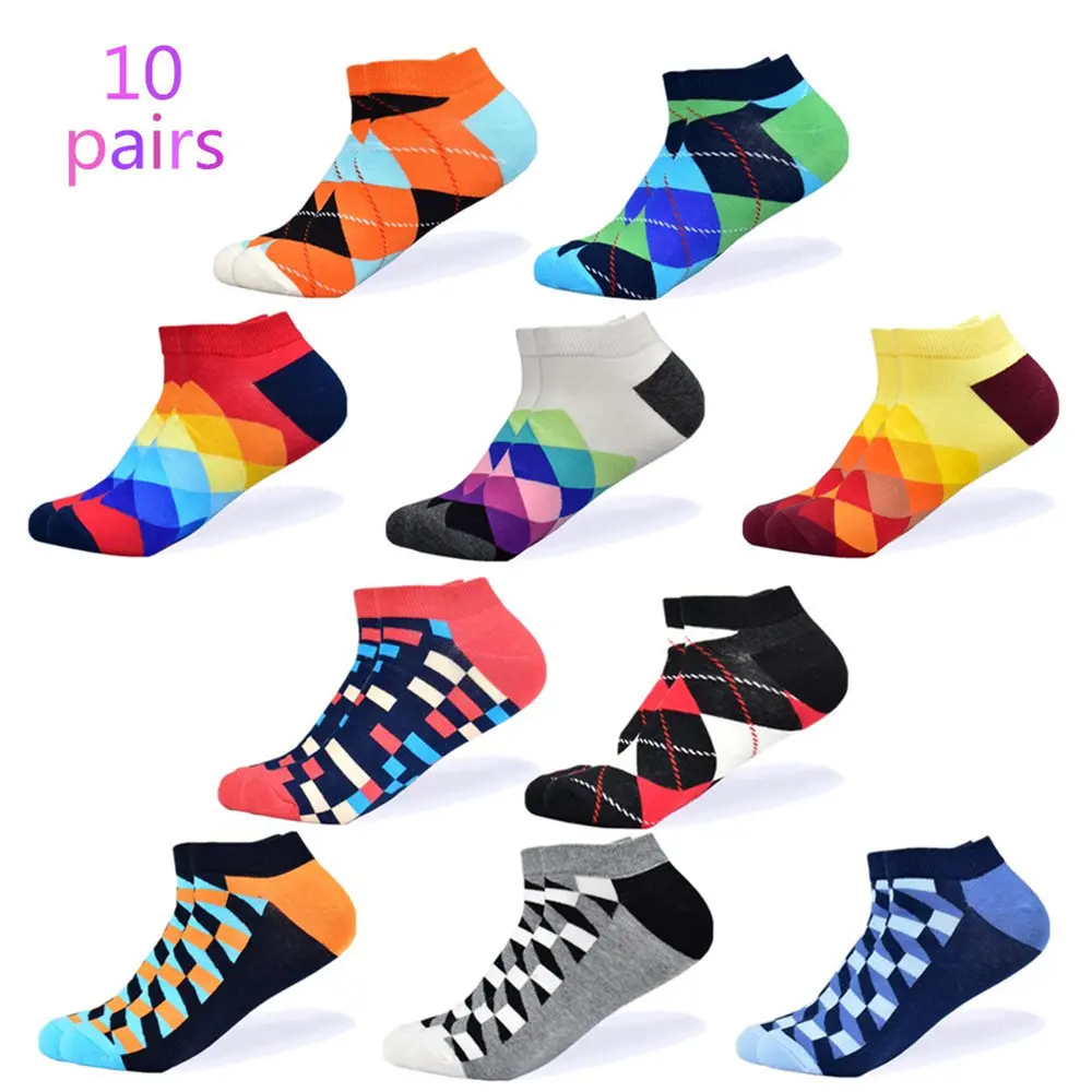 10 pairs of socks-1 Мужские носки, новейший дизайн, повседневные носки-башмачки, короткие, летние, дышащие, высокое качество, счастливые, цветные, хлопковые носки для мужчин - Цвет: 10 pairs of socks-1