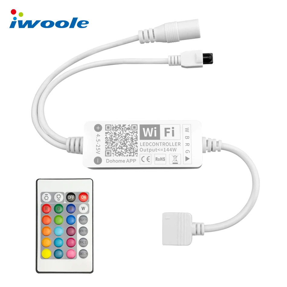 IWOOLE Smart Lighting LED Strip Light Controller WiFi IR RGB RGBW DC4.5V-25V 24 keys Remote Control Alexa Google Home Compatible | Лампы и