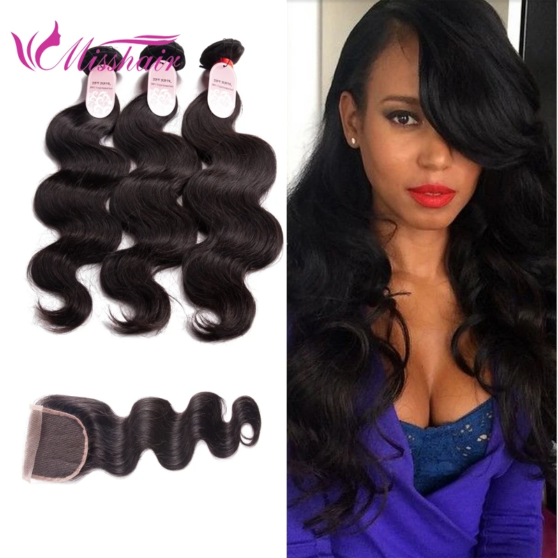 Перуанский волос с завершением Девственный волос 4 пакета и сделки Красота навсегда Подвижная волна.