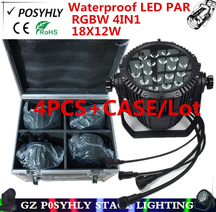 4 шт./18x12 Вт водонепроницаемый горит пар кейс RGBW 4IN1 LED PAR DMX512 управления