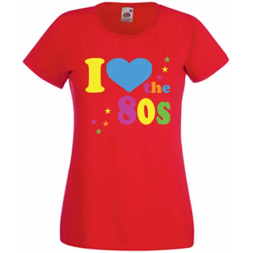 Ladyfit Женская I Love The 80's сексуальная ретро футболка с сердцем нарядное платье