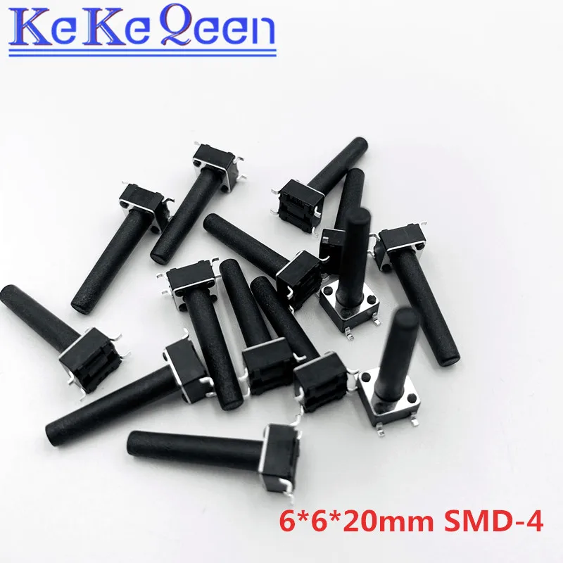 100 шт./лот SMD 6*6*20 мм 6 мм* 6 мм* 20 мм кнопочные переключатели SMD-4 Тактильный кнопочный переключатель тактовый переключатель 6x6x20 мини-выключатель