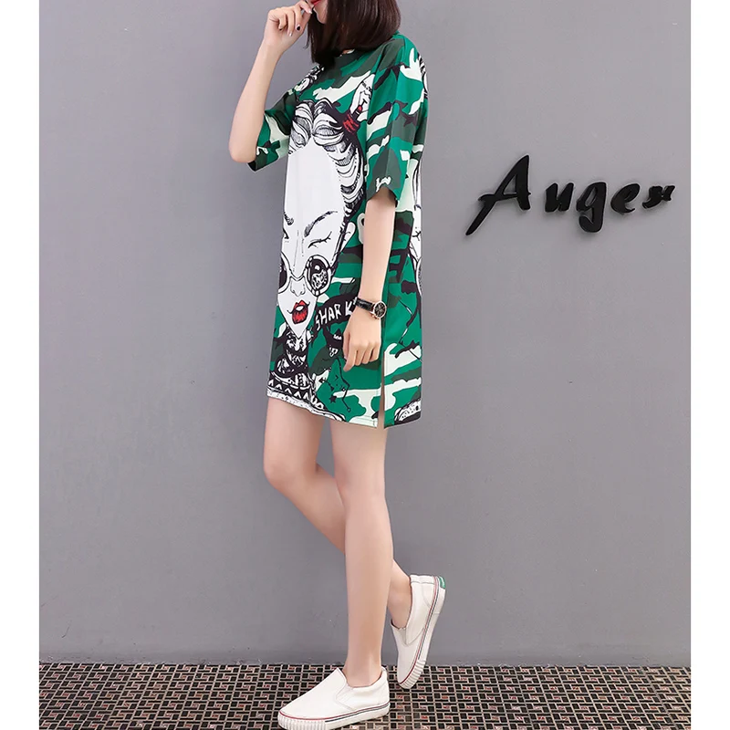 Лето 2018 Новая коллекция зеленые очки большой головой девушка 3D принт свободная