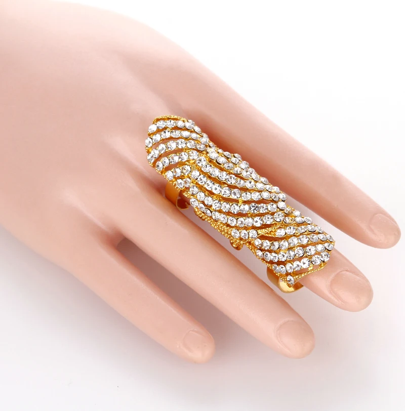 Женское кольцо на полный палец длинное с кристаллами стразы для девушек и