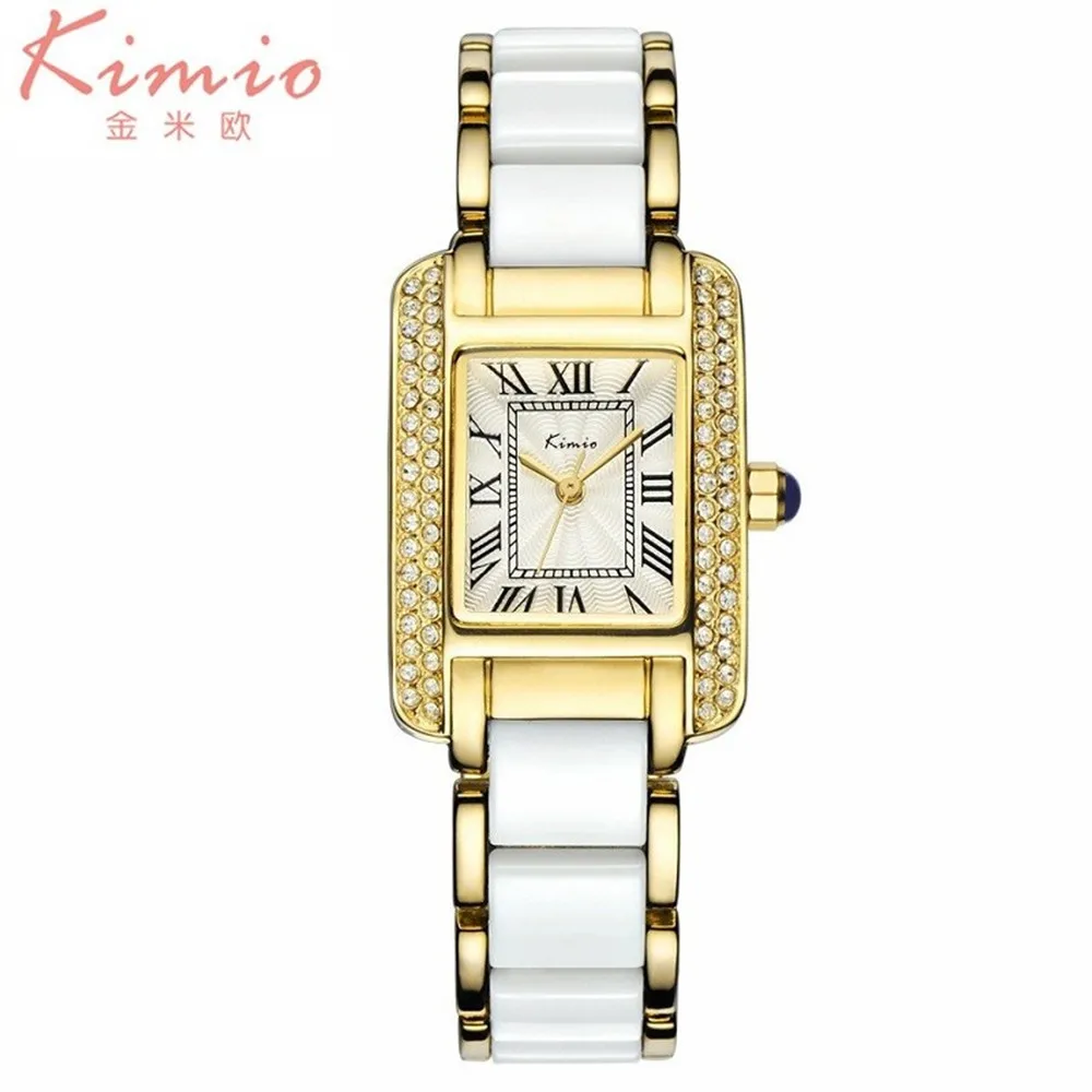 KIMIO Luxury Brand Женщины Белые Керамические Часы Мода Женева Кварцевые Наручные часы