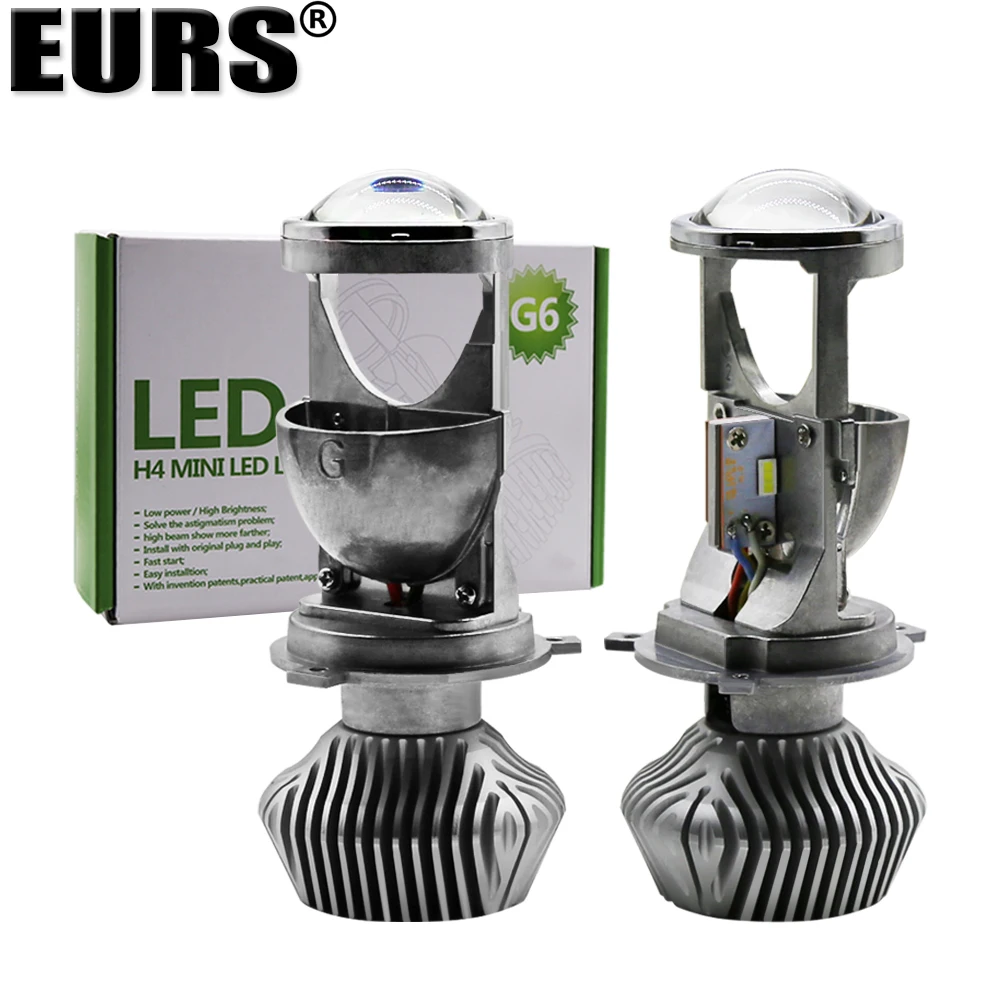 EURS 2pcs H4/ 9003 LED hi-lo mini Projector lens headlight for car clear beam pattern 7000k no astigmatic lifetime warranty | Автомобили и