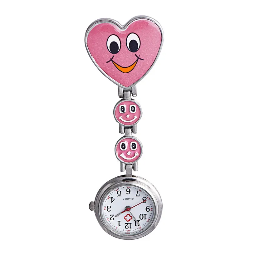 NewFabulous Женская улыбающееся лицо Сердце Клип кулон Медсестры Брошь карманные часы