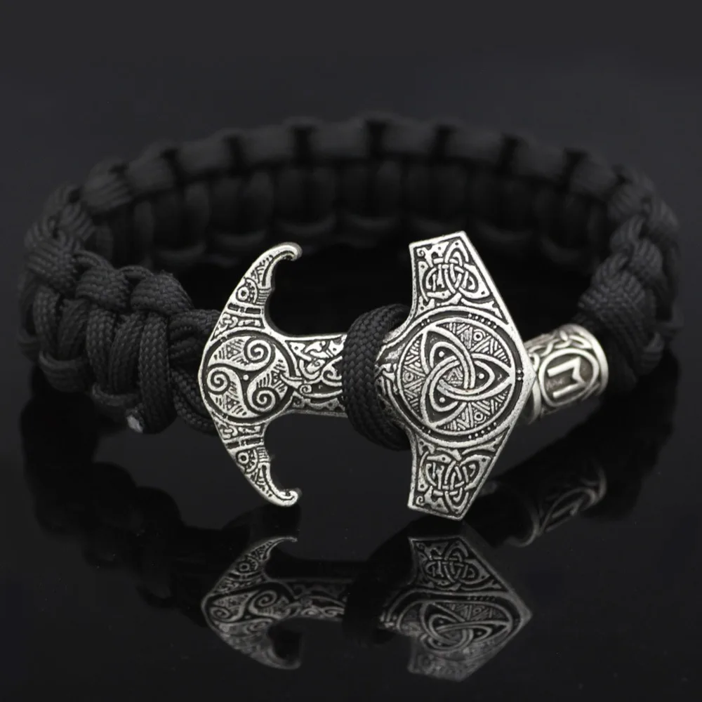 Viking Мужской Черный Плетеный Древний серебряный браслет Скандинавская мифология один Ворон Тотем лунавин бисер браслет-амулет