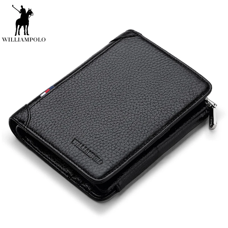 Williampolo человек Засов застежки-молнии Trifold короткие бумажник из натуральной кожи