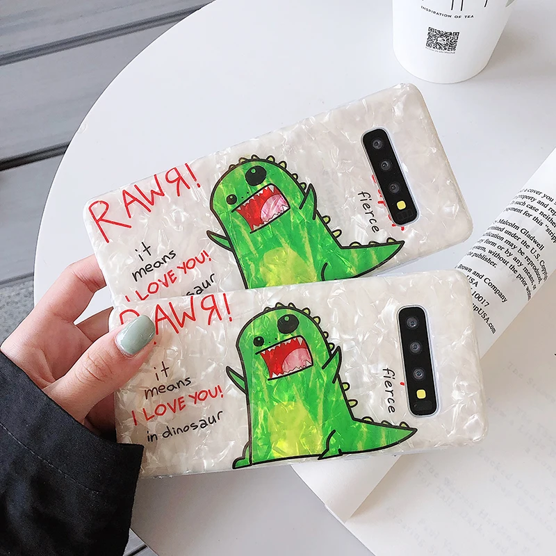 YHBBCASES Cartoon Smile Dinosaur Soft Case For Samsung Galaxy S10 5G S8 S9 Plus Note 10 8 9 Vogue Conch Phone Cover | Мобильные
