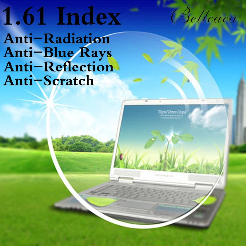 

1.61 Index Aspheric Optical Prescription Lens CR-39 Myopia Lens Glasses Lens Anti-Radiation Reflection,Blue Rays 2 PCS BC002