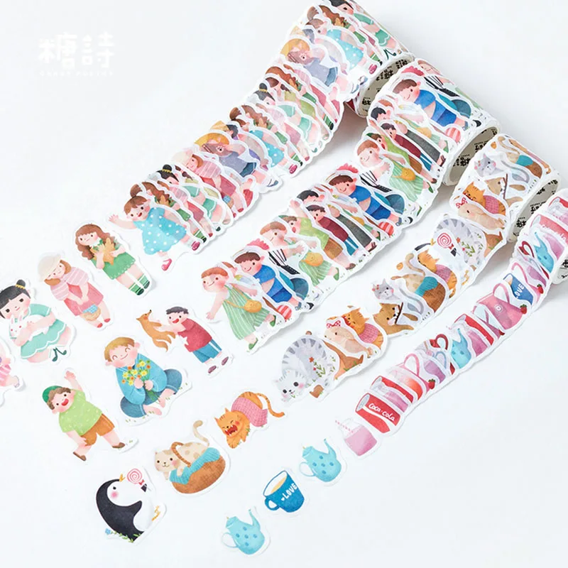 50-80 шт/рулон мультфильм коллаж любовь васи ленты DIY японская бумага декоративные